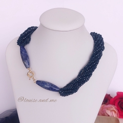 Sodalita Colar 12 Vias Cristais Banho Ouro 18k - comprar online