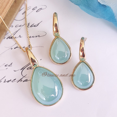 Ágata Azul Céu Perolada Conjunto Colar e Brincos Banho Ouro 18k - comprar online