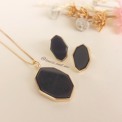 Ágata Preta Conjunto Geométrico Banho Ouro 18k - loja online