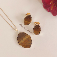 Olho de Tigre Conjunto Geométrico Banho Ouro 18k - loja online