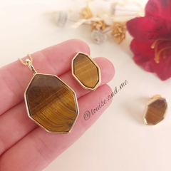 Olho de Tigre Conjunto Geométrico Banho Ouro 18k - comprar online