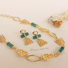 Ágata Verde Conjunto Singular Banho Ouro 18k