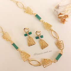 Ágata Verde Conjunto Singular Banho Ouro 18k - loja online
