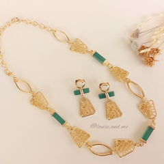 Ágata Verde Conjunto Singular Banho Ouro 18k - Semijoias Louise and Me