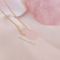 Quartzo Rosa Colar Prisma Banho Ouro 18k