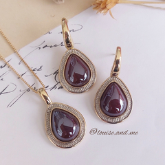 Ágata Vermelha Perolada Conjunto Colar e Brincos Banho Ouro 18k e Ródio - Semijoias Louise and Me