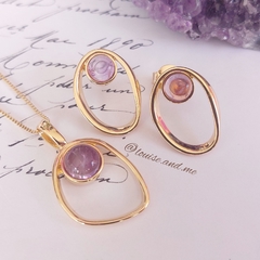 Ametista Conjunto Orgânico Banho Ouro 18k