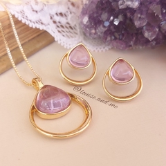 Ametista Conjunto Gota Vazada Banho Ouro 18k