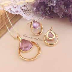 Ametista Conjunto Gota Vazada Banho Ouro 18k - loja online