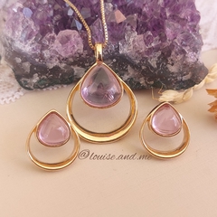 Ametista Conjunto Gota Vazada Banho Ouro 18k