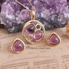 Ametista Conjunto Mandala e Brinco Gota Banho Ouro 18k