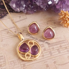Imagem do Ametista Conjunto Mandala e Brinco Gota Banho Ouro 18k