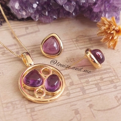 Ametista Conjunto Mandala e Brinco Gota Banho Ouro 18k - loja online