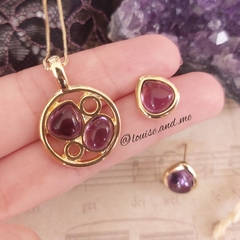 Ametista Conjunto Mandala e Brinco Gota Banho Ouro 18k - Semijoias Louise and Me