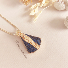 Colar Nossa Senhora Aparecida Zircônias Safira Banho Ouro 18k - loja online