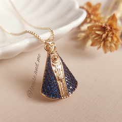 Colar Nossa Senhora Aparecida Zircônias Safira Banho Ouro 18k