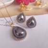 Conjunto Gota Pérola Shell Grafite Cravejada Banho Ouro 18k
