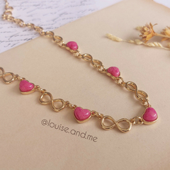 Feldspato Rosa Colar Corações Banho Ouro 18k - comprar online