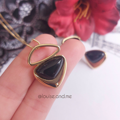 Ágata Preta Conjunto Triangular Banho Ouro 18k - comprar online