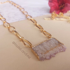 Geodo Natural Retangular Corrente Banho Ouro 18k - loja online
