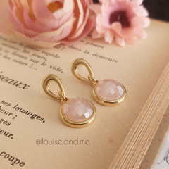 Quartzo Rosa Perolado Brinco Pêndulo Banho Ouro 18k - loja online