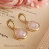 Quartzo Rosa Perolado Brinco Pêndulo Banho Ouro 18k