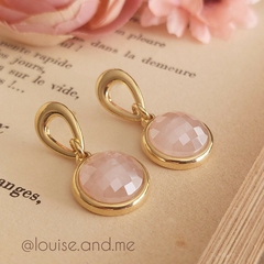 Quartzo Rosa Perolado Brinco Pêndulo Banho Ouro 18k