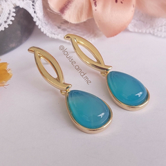 Ágata Azul Céu Brinco Pêndulo Vazado Banho Ouro 18k - comprar online