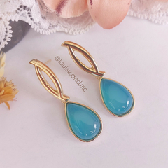 Ágata Azul Céu Brinco Pêndulo Vazado Banho Ouro 18k - loja online