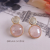 Quartzo Rosa Perolado Brinco Banho Ouro 18k e Ródio Branco