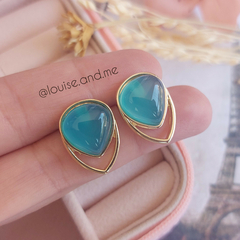 Ágata Azul Céu Brinco Gota Invertida Banho Ouro 18k - comprar online