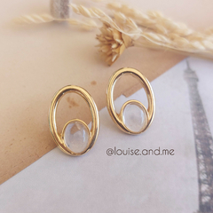 Cristal de Rocha Brinco Oval Vazado Banho Ouro 18k