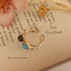 Anel Mix Pedras Naturais Banho Ouro 18k (Ajustável) - loja online