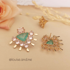 Conjunto Leque Cristais Banho Ouro 18k - Semijoias Louise and Me