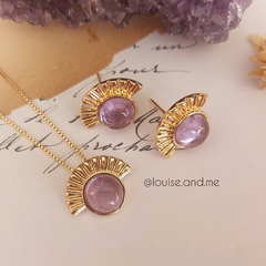 Ametista Conjunto Leque Banho Ouro 18k - Semijoias Louise and Me