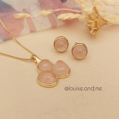 Quartzo Rosa Conjunto Geométrico Banho Ouro 18k na internet