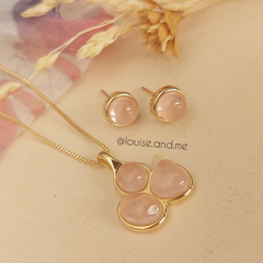 Quartzo Rosa Conjunto Geométrico Banho Ouro 18k - loja online