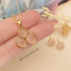 Quartzo Rosa Conjunto Geométrico Banho Ouro 18k - comprar online