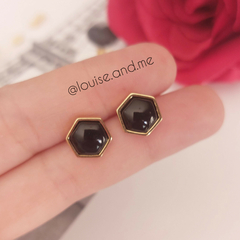 Ágata Preta Brinco Hexágono Banho Ouro 18k - comprar online