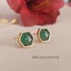 Ágata Verde Brinco Hexágono Banho Ouro 18k