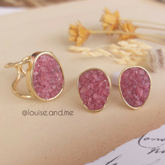 Imagem do Rodonita Rosa Fragmentada Brinco Banho Ouro 18k