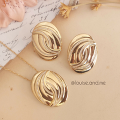 Conjunto Oval Cravejado Banho Ouro 18k