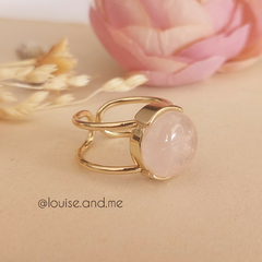 Quartzo Rosa Anel Banho Ouro 18k Pedra Redonda (Ajustável)