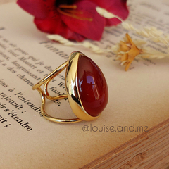 Ágata Vermelha Anel Pedra Gota Banho Ouro 18k (Ajustável) - comprar online