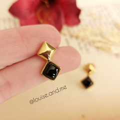 Ágata Preta Brinco Losango Banho Ouro 18k - comprar online
