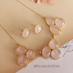 Quartzo Rosa Conjunto Luxo Banho Ouro 18k - comprar online