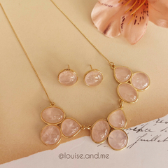 Quartzo Rosa Conjunto Luxo Banho Ouro 18k - loja online