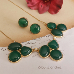 Ágata Verde Conjunto Luxo Banho Ouro 18k - Semijoias Louise and Me