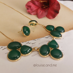 Ágata Verde Conjunto Luxo Banho Ouro 18k - comprar online