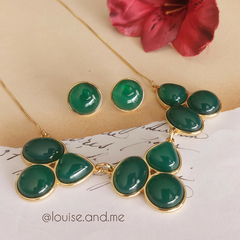 Ágata Verde Conjunto Luxo Banho Ouro 18k